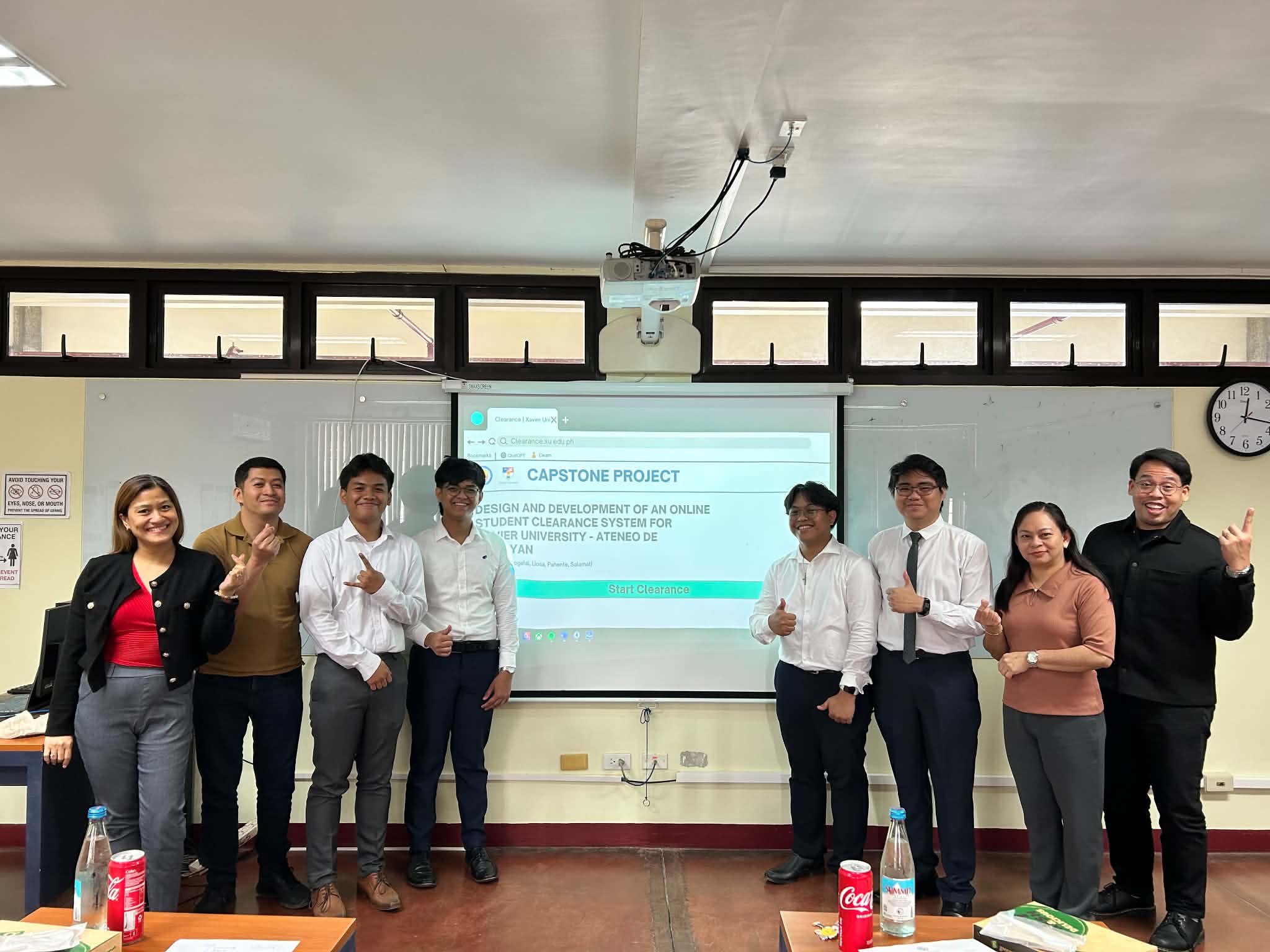 ClearTrack capstone team with faculty panel after the final presentation